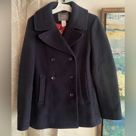 J Crew Stadium Cloth By Nello Gori Navy Blue Pea Coat  Womens Jacket Size 2 NEW - Picture 1 of 16